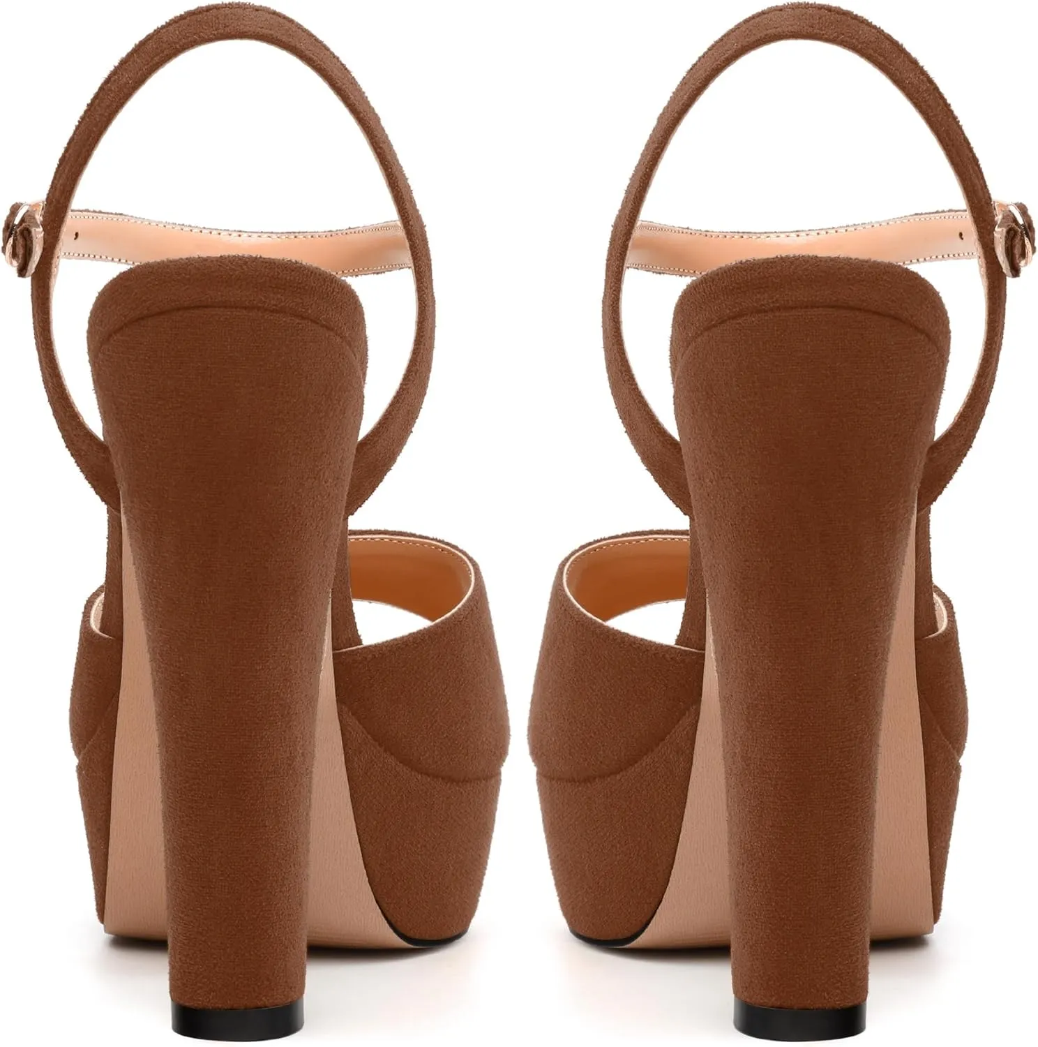 Women's Heeled Sandals, Buckle Ankle Strap Platform High Heels, Round Open Toe Fashion Suede Wedding Working Partying Shoes for Women
