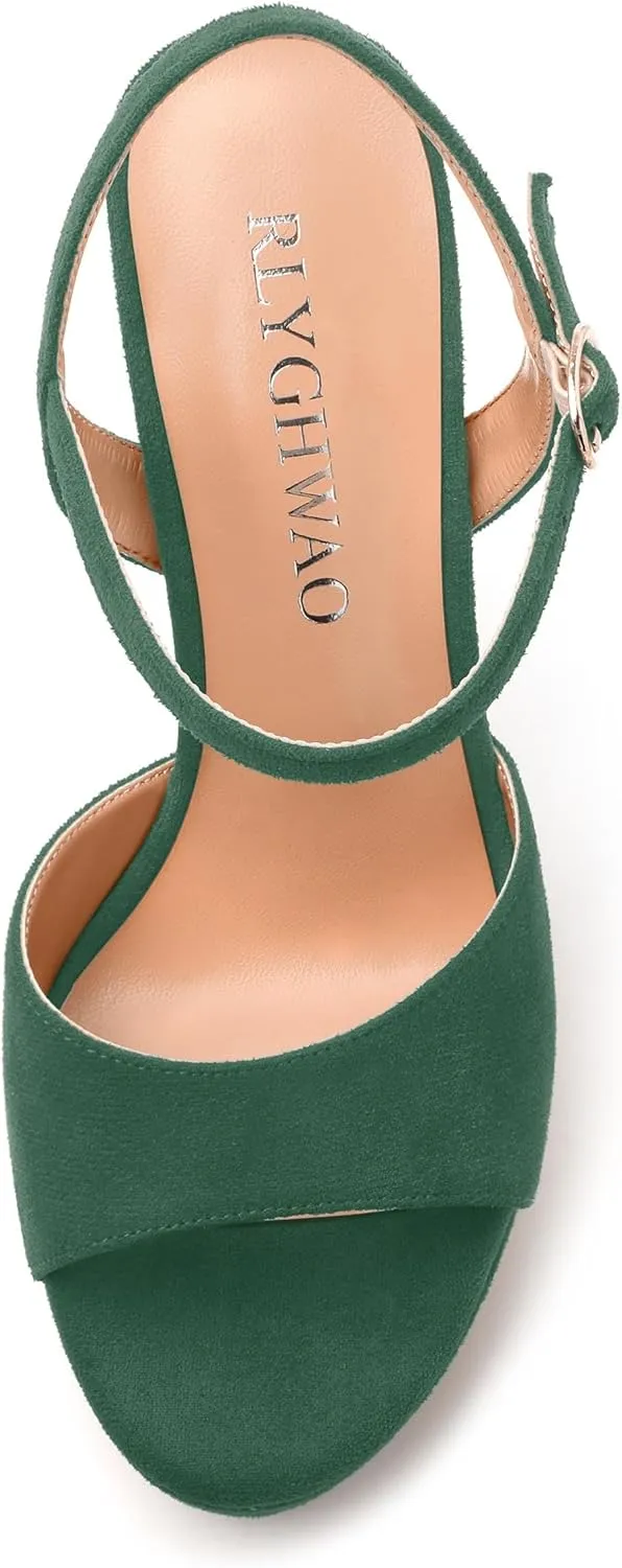 Women's Heeled Sandals, Buckle Ankle Strap Platform High Heels, Round Open Toe Fashion Suede Wedding Working Partying Shoes for Women