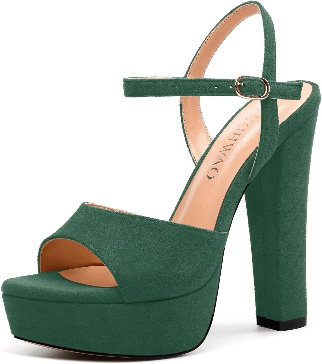 Women's Heeled Sandals, Buckle Ankle Strap Platform High Heels, Round Open Toe Fashion Suede Wedding Working Partying Shoes for Women