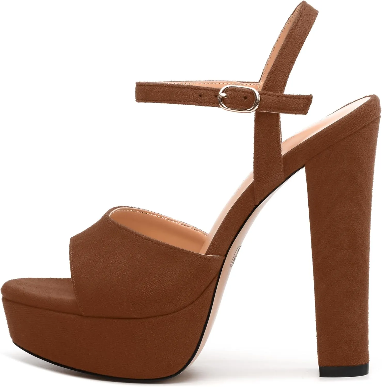 Women's Heeled Sandals, Buckle Ankle Strap Platform High Heels, Round Open Toe Fashion Suede Wedding Working Partying Shoes for Women