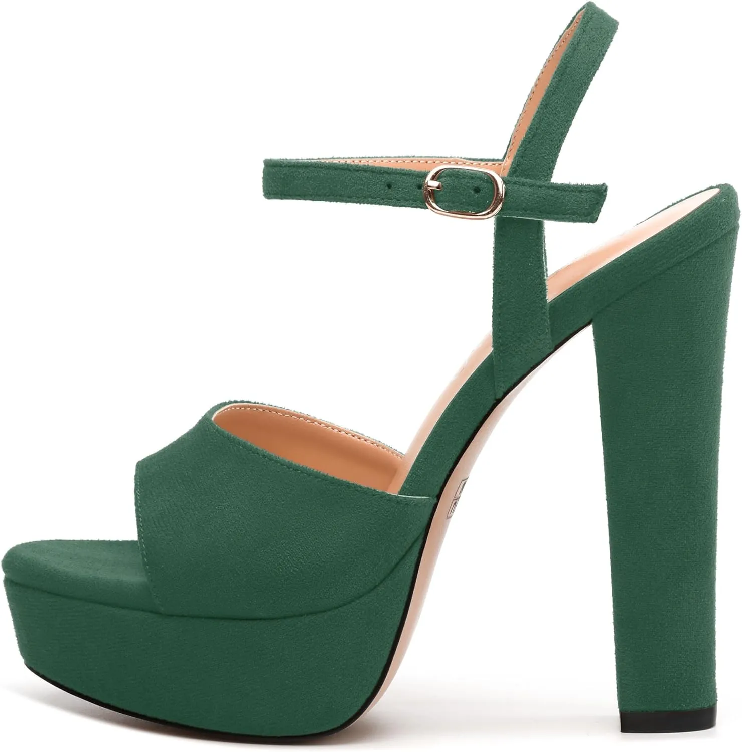 Women's Heeled Sandals, Buckle Ankle Strap Platform High Heels, Round Open Toe Fashion Suede Wedding Working Partying Shoes for Women