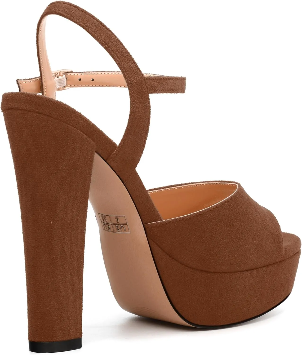 Women's Heeled Sandals, Buckle Ankle Strap Platform High Heels, Round Open Toe Fashion Suede Wedding Working Partying Shoes for Women