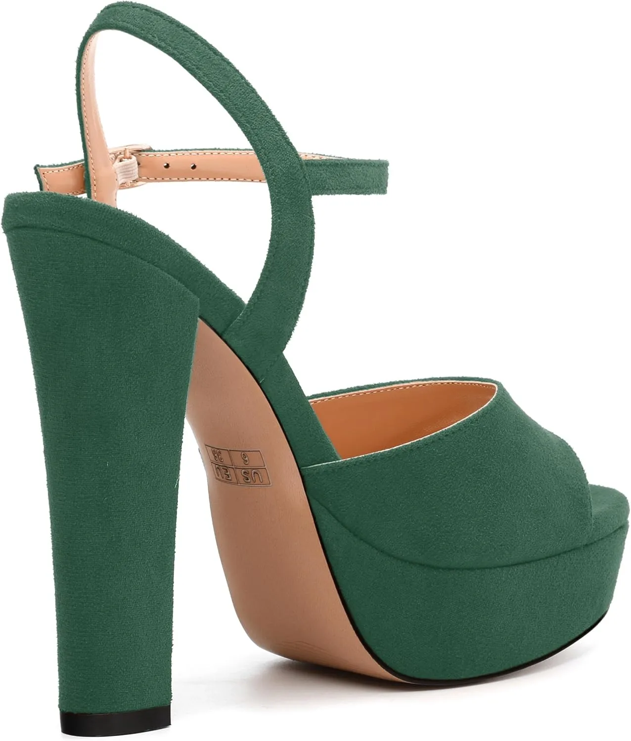 Women's Heeled Sandals, Buckle Ankle Strap Platform High Heels, Round Open Toe Fashion Suede Wedding Working Partying Shoes for Women