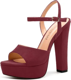 Women's Heeled Sandals, Buckle Ankle Strap Platform High Heels, Round Open Toe Fashion Suede Wedding Working Partying Shoes for Women