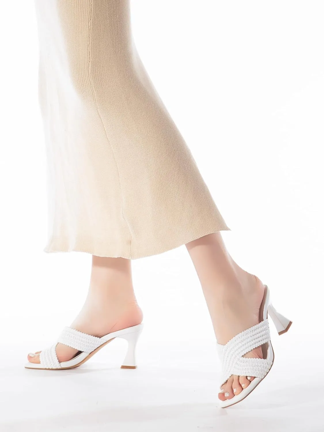 Women’s Heeled Sandals Slip On Chunky Square Toe Mule Sandals Open Toe Slide Casual Summer Dressy Sandals