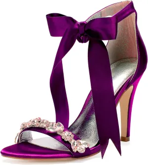 Women's High Heeled Shoes for Women 2025 Ribbon Tie Stiletto Sandals Heels Satin Open Toe Wedding Bridal Pumps for Party Prom