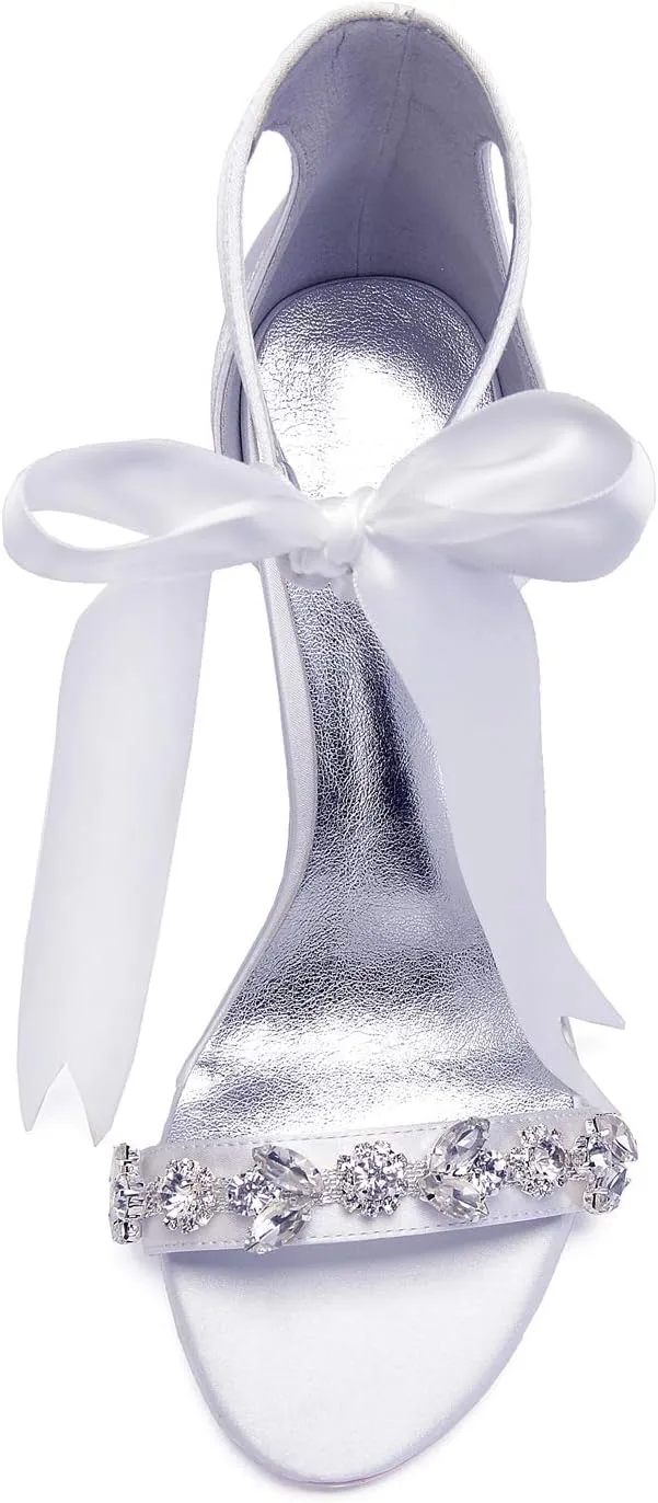 Women's High Heeled Shoes for Women 2025 Ribbon Tie Stiletto Sandals Heels Satin Open Toe Wedding Bridal Pumps for Party Prom