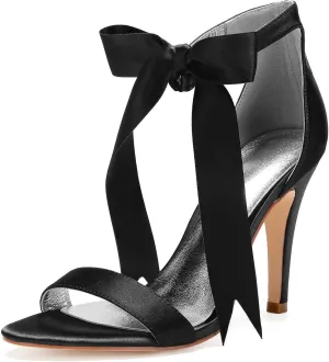 Women's High Heeled Shoes for Women 2025 Ribbon Tie Stiletto Sandals Heels Satin Open Toe Wedding Bridal Pumps for Party Prom