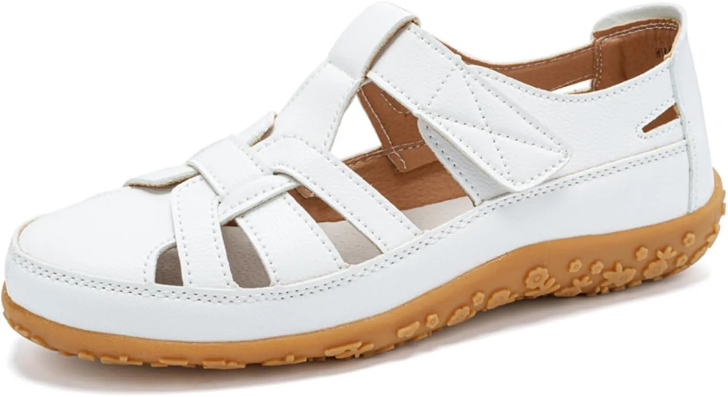 Womens Leather Sandals Woven Closed Toe Loafer Cutout Hook and Loop Soft Sole Slip On Sandals, Casual Comfy Orthopedic Sandal Comfortable Boho Roman Sandal Breathable Outdoor Walking Shoes