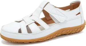 Womens Leather Sandals Woven Closed Toe Loafer Cutout Hook and Loop Soft Sole Slip On Sandals, Casual Comfy Orthopedic Sandal Comfortable Boho Roman Sandal Breathable Outdoor Walking Shoes