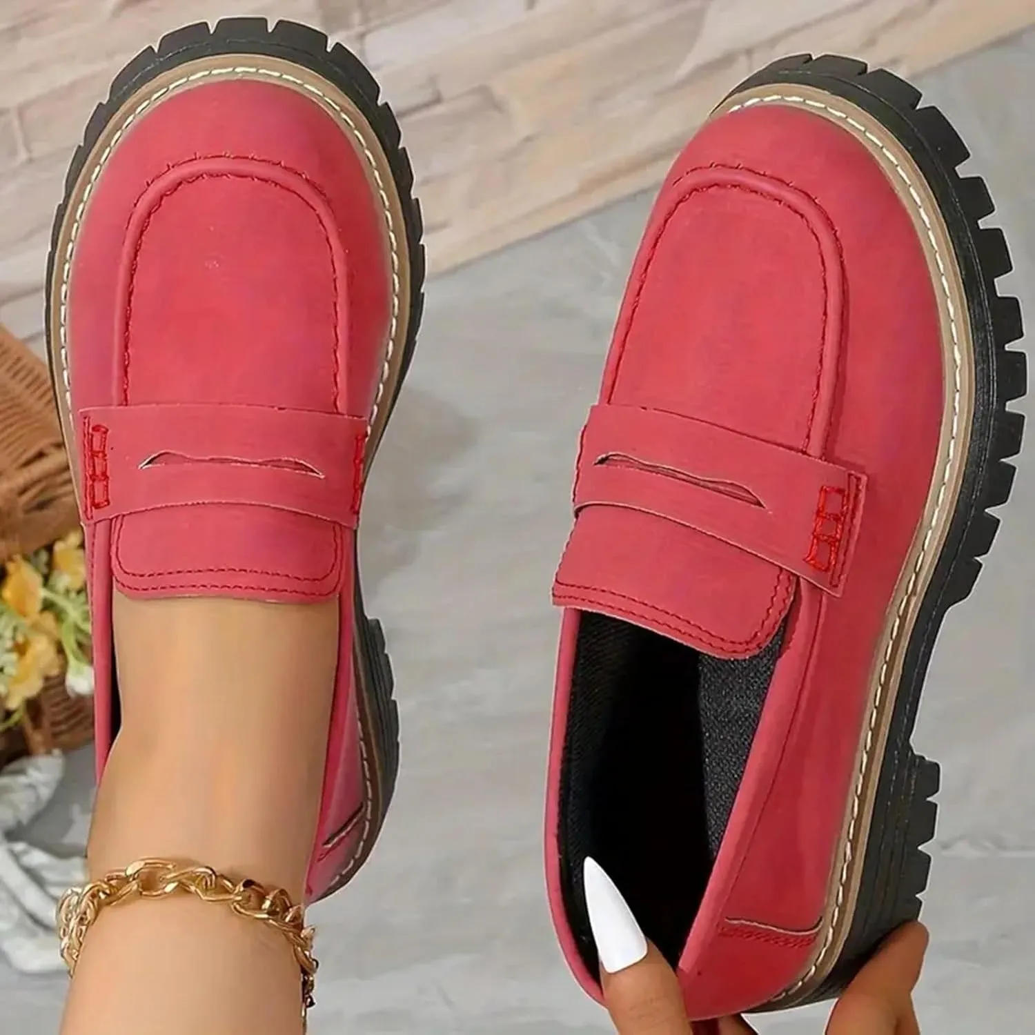 Womens Loafers Comfortable Dress,Chunky Platform Penny Loafers Lug Sole Slip On Fall Shoes Work Business Casual Shoes