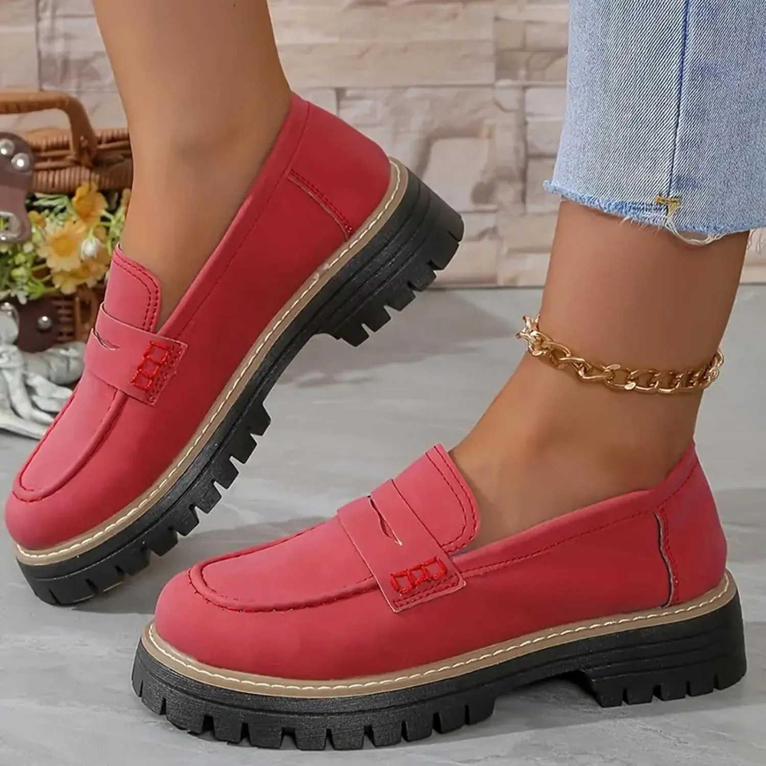 Womens Loafers Comfortable Dress,Chunky Platform Penny Loafers Lug Sole Slip On Fall Shoes Work Business Casual Shoes