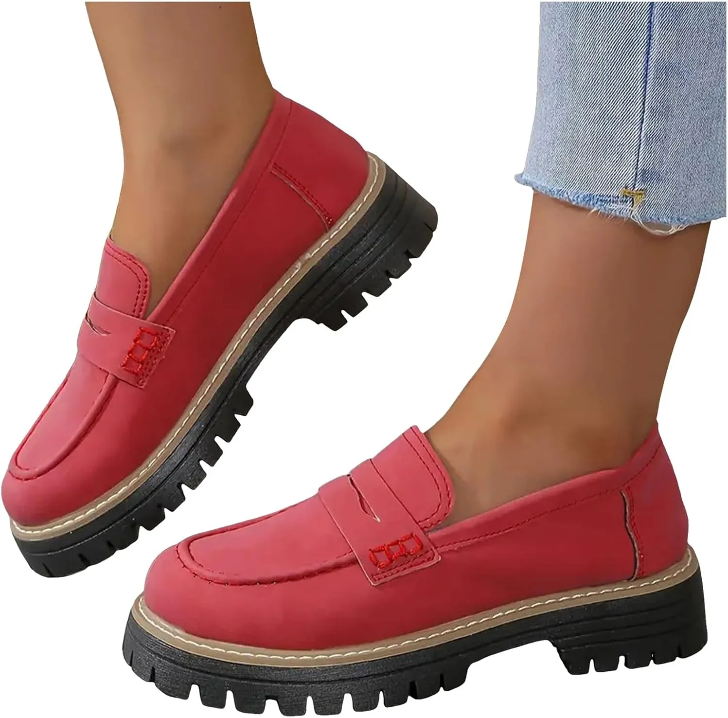 Womens Loafers Comfortable Dress,Chunky Platform Penny Loafers Lug Sole Slip On Fall Shoes Work Business Casual Shoes
