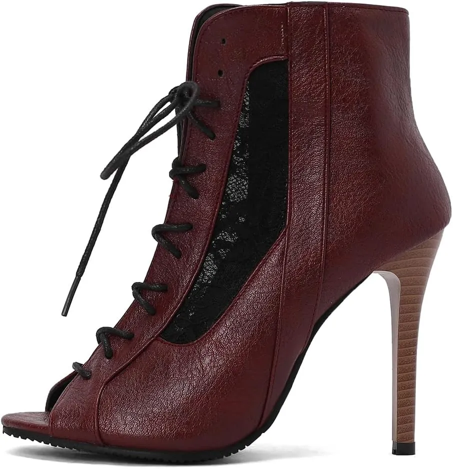 Women's Mesh Sandals Peep Toe High Top Sandals Lace Up Summer Boots Side-zip Party Sexy Pump Shoes Open Toe