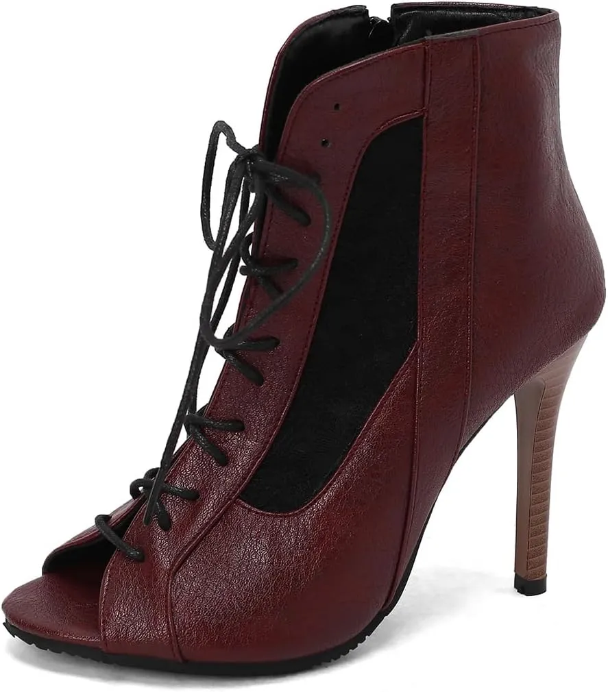 Women's Mesh Sandals Peep Toe High Top Sandals Lace Up Summer Boots Side-zip Party Sexy Pump Shoes Open Toe