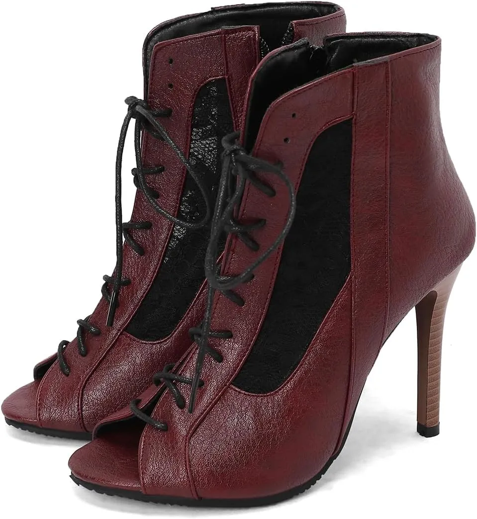 Women's Mesh Sandals Peep Toe High Top Sandals Lace Up Summer Boots Side-zip Party Sexy Pump Shoes Open Toe