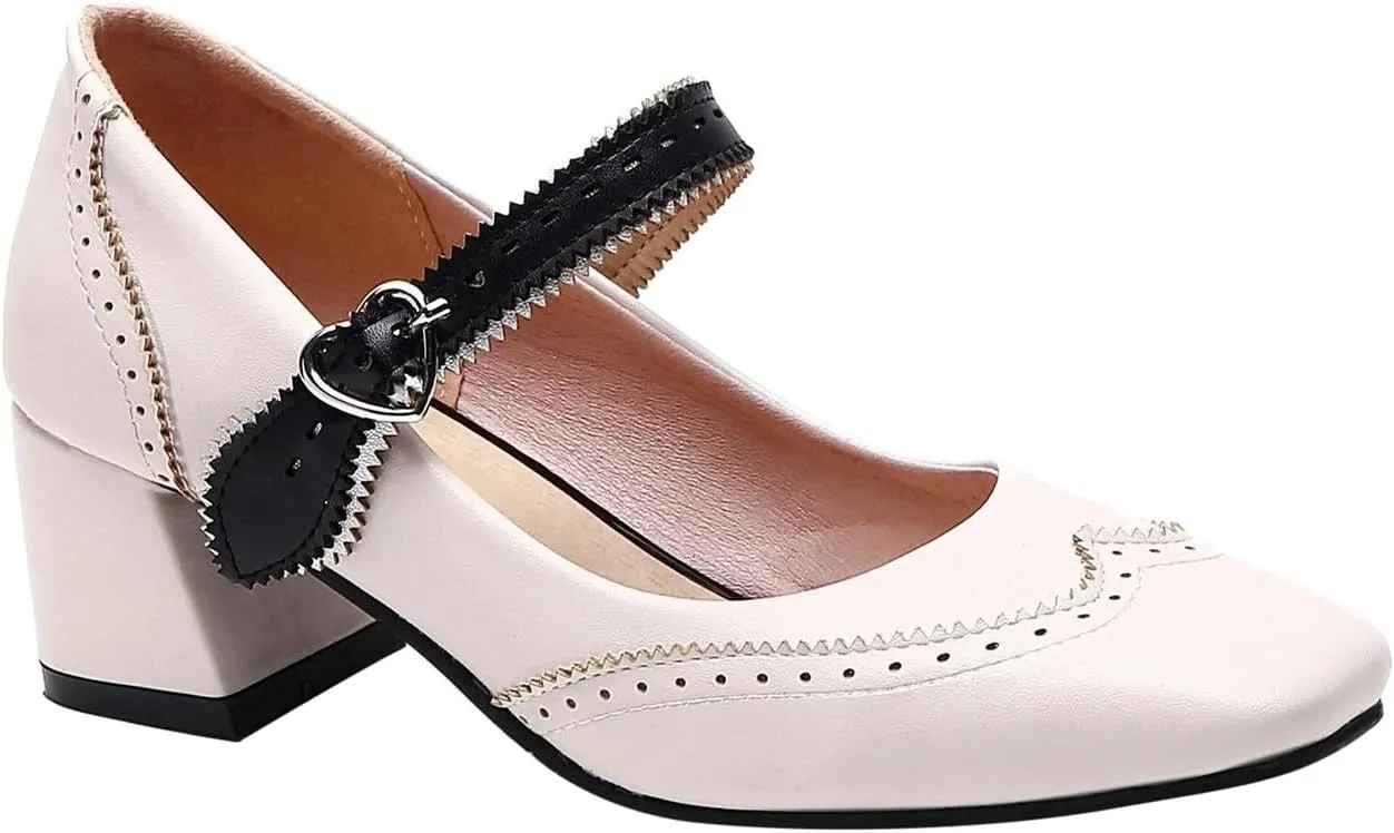 Women's Mid Heel Square Toe Mary Jane Shoes Comfortable Work Dress Casual Walking Slip On Loafers for Women Spring Summer Fashion Footwear