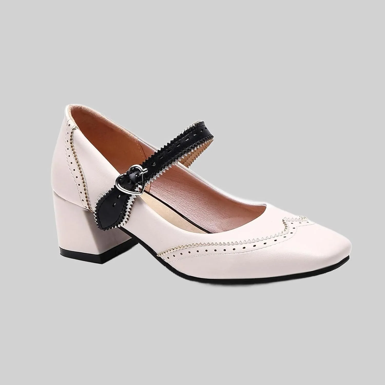 Women's Mid Heel Square Toe Mary Jane Shoes Comfortable Work Dress Casual Walking Slip On Loafers for Women Spring Summer Fashion Footwear