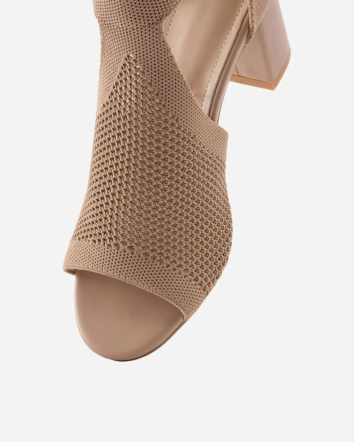 Womens Mousse Fit Knit Ankle Strap Pumps Open Toe Block Chunky Heeled Sandals