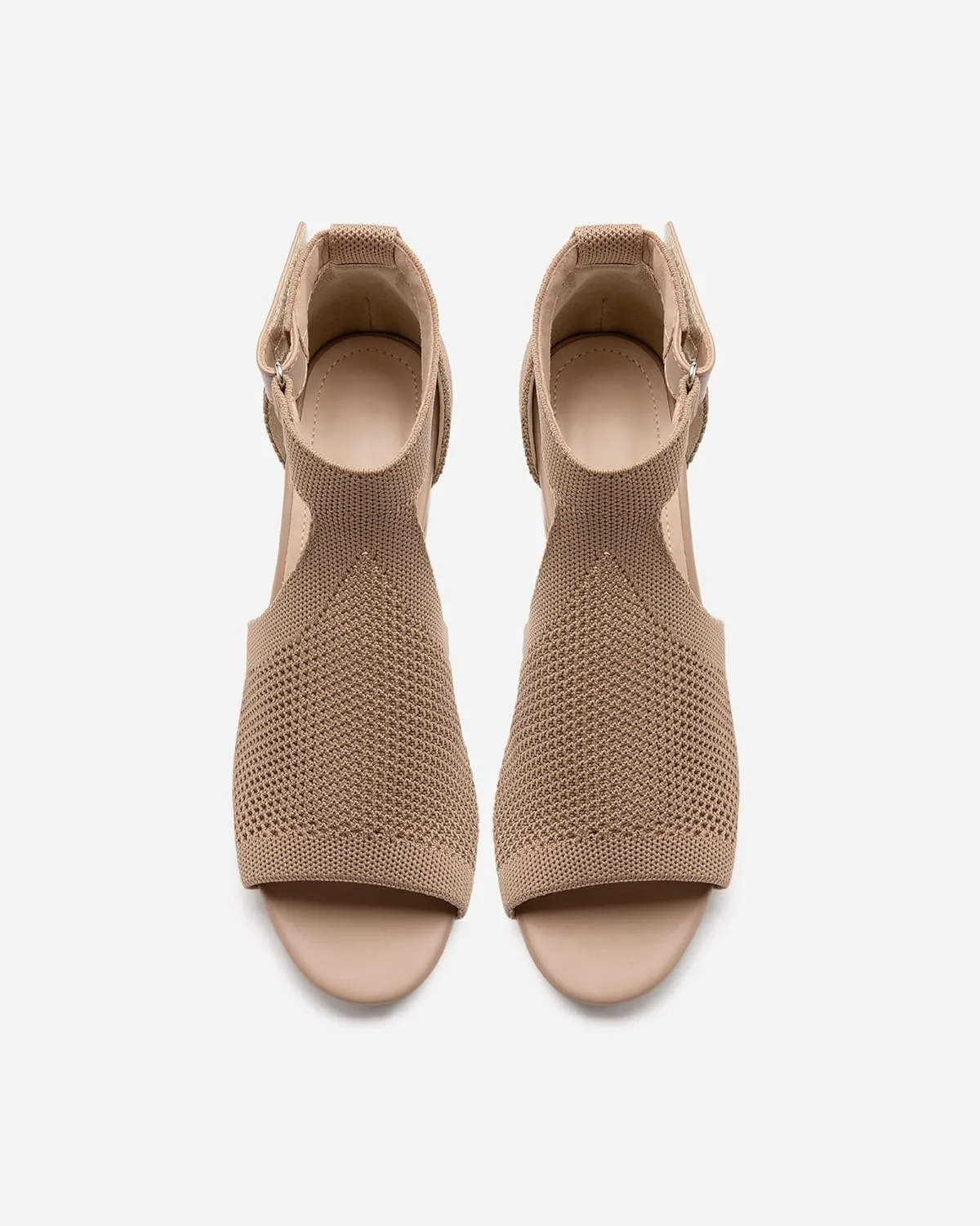 Womens Mousse Fit Knit Ankle Strap Pumps Open Toe Block Chunky Heeled Sandals