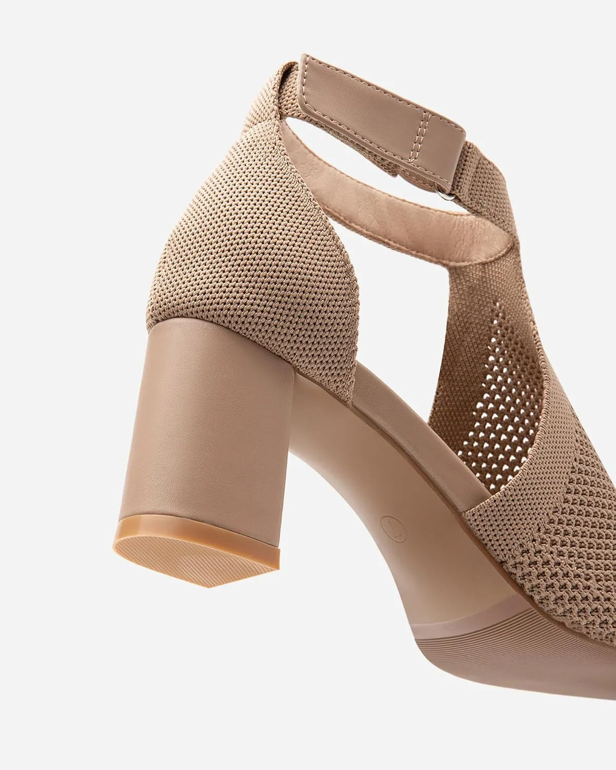 Womens Mousse Fit Knit Ankle Strap Pumps Open Toe Block Chunky Heeled Sandals