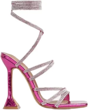 Women's Open Toe High Heel Rhinestone Lace Up Sandals