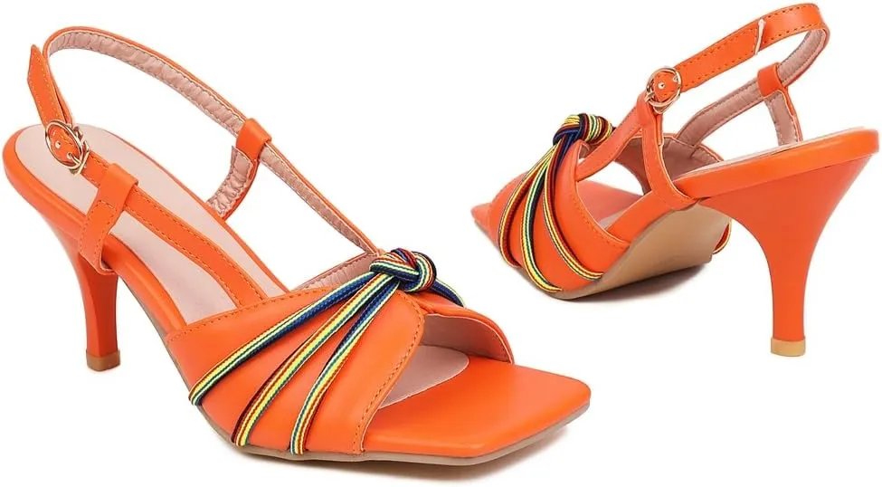 Women's Open Toe Slingback Kitten Heeled Sandals Knot Stilettos High Heels Evening Party Dressy Sandal