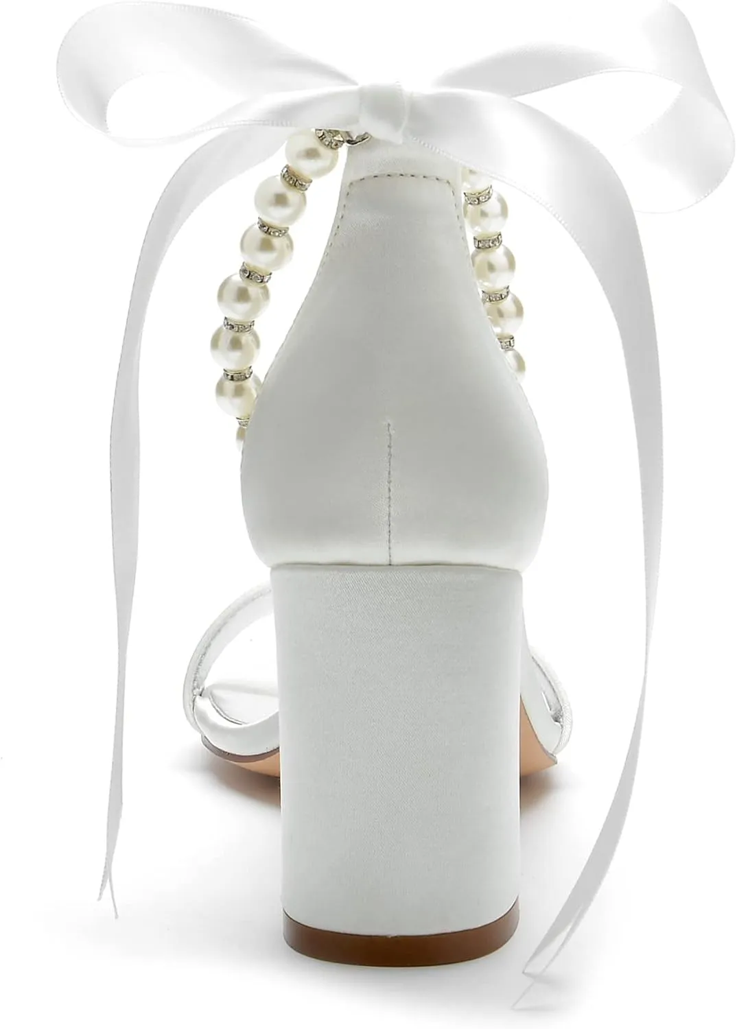 Women's Pearl Wedding Shoes for Bride Block Heel Wedding Sandals Open Toe Briesmaid Shoes Dressy Heels Sandals