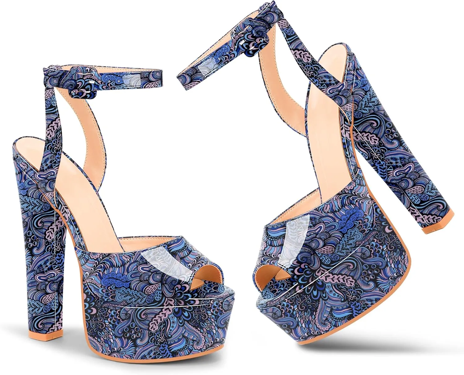 Women's Platform Chunky High Heel Sandals Open-Toe Ankle Strap Party Evening Shoes
