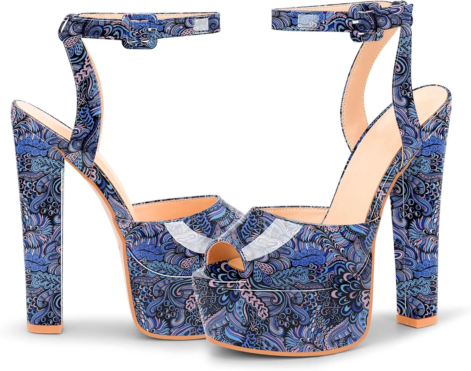 Women's Platform Chunky High Heel Sandals Open-Toe Ankle Strap Party Evening Shoes