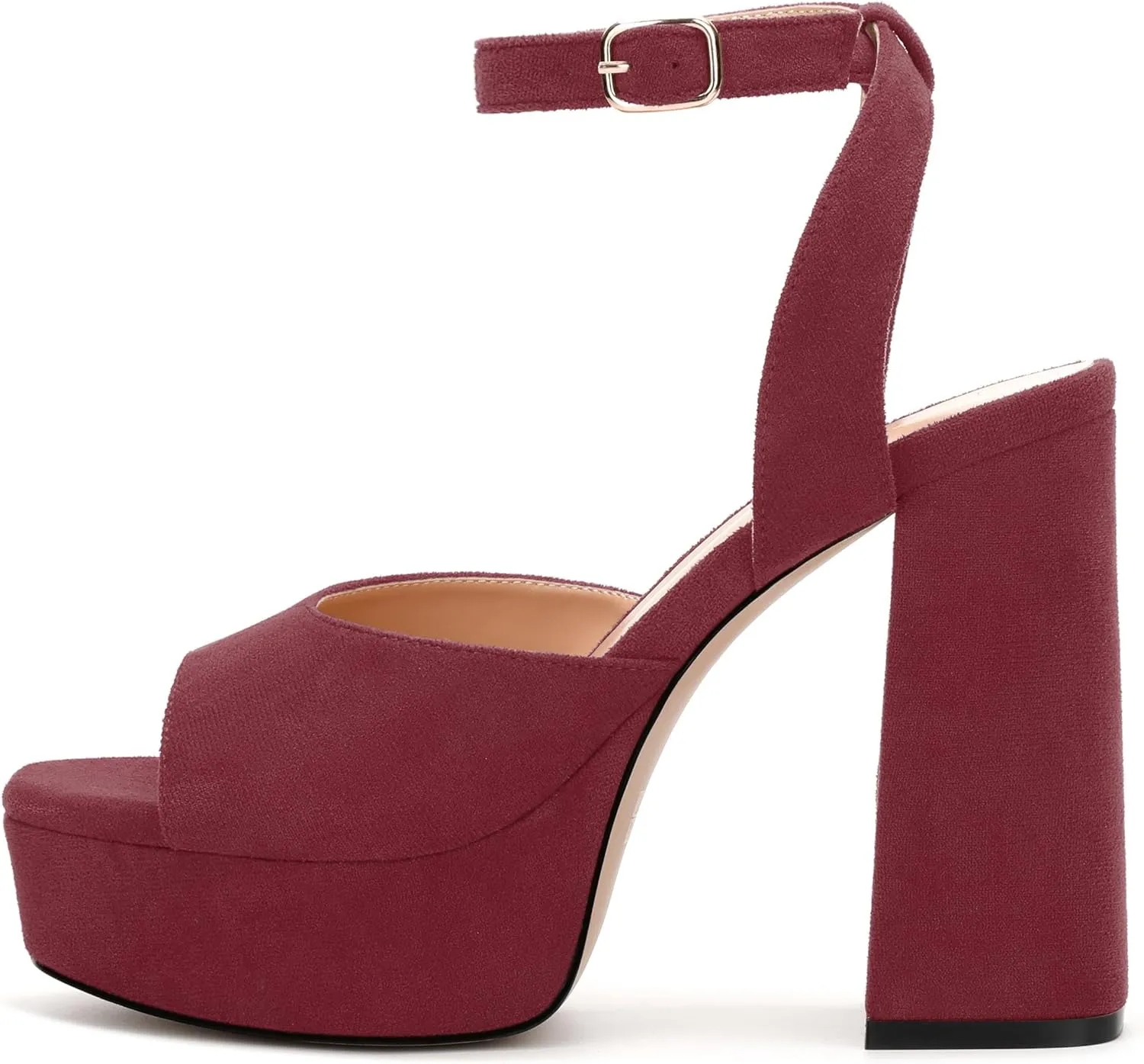 Women's Platform Heels Sandals, Ankle Strap Block Chunky Heel Suede Peep Toe Sandals, Fashion Dress Wedding High Heeled Wedges Pumps