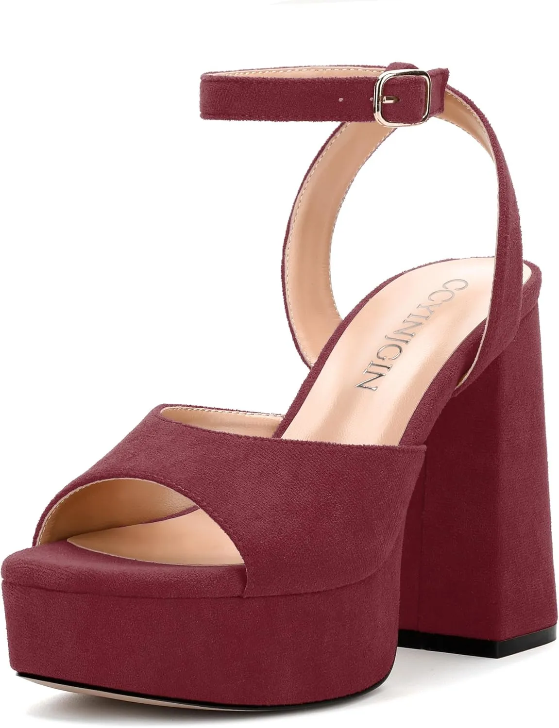 Women's Platform Heels Sandals, Ankle Strap Block Chunky Heel Suede Peep Toe Sandals, Fashion Dress Wedding High Heeled Wedges Pumps