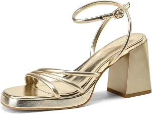 Women's Platform Heels Strappy heeled sandals with lace-up ankle straps Square open toe Suitable for weddings, work, party dresses