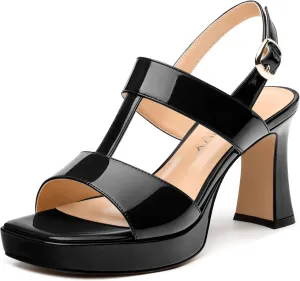 Women's Platform Sandals, Buckle Ankle Strap Open Toe Heeled Sandal, Fashion High Heel Sandals for Wedding Partying Dating