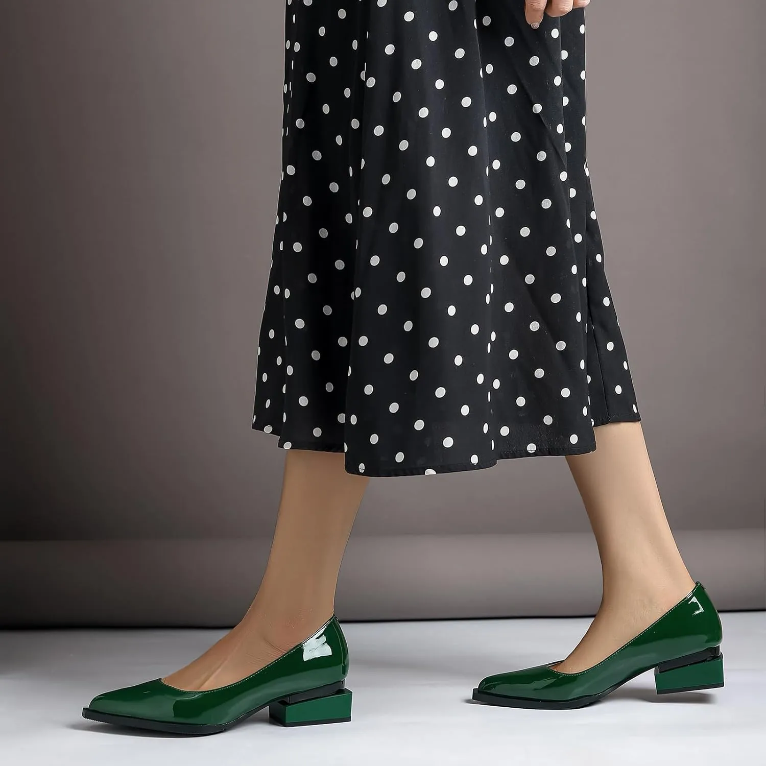 Women's Pump Shoes Overlapping Squared Chunky Red Heel Pointed Toe Pull On Patent PU Leather Daily Comfortable Women Dress Shoes