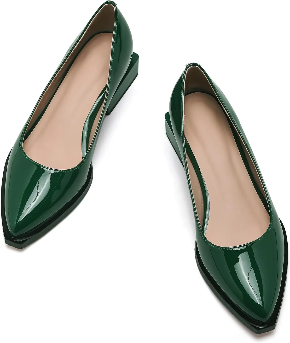 Women's Pump Shoes Overlapping Squared Chunky Red Heel Pointed Toe Pull On Patent PU Leather Daily Comfortable Women Dress Shoes