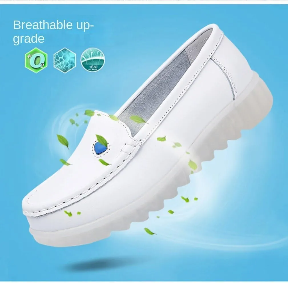 Womens Round Toe Wide Shoes Breathable Lightweight Loafers for Elderly Women Walking Nurse Work Flat Slip-On Shoes