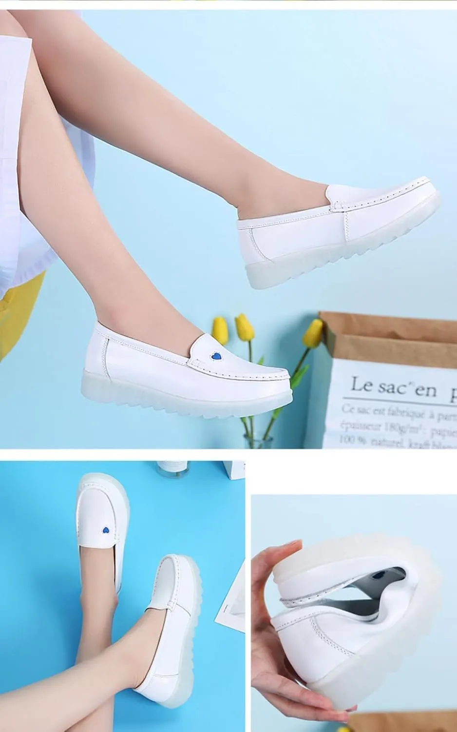 Womens Round Toe Wide Shoes Breathable Lightweight Loafers for Elderly Women Walking Nurse Work Flat Slip-On Shoes