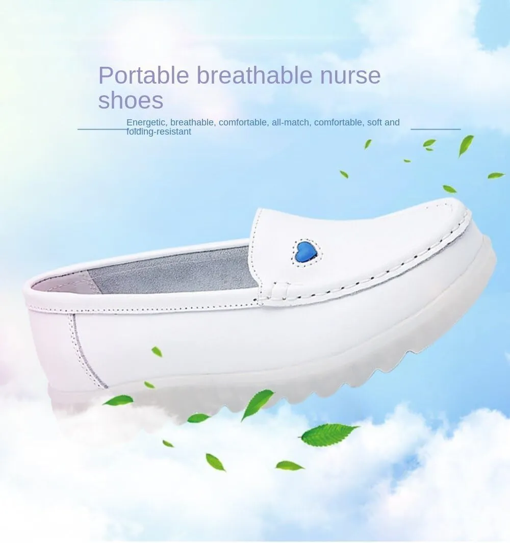Womens Round Toe Wide Shoes Breathable Lightweight Loafers for Elderly Women Walking Nurse Work Flat Slip-On Shoes