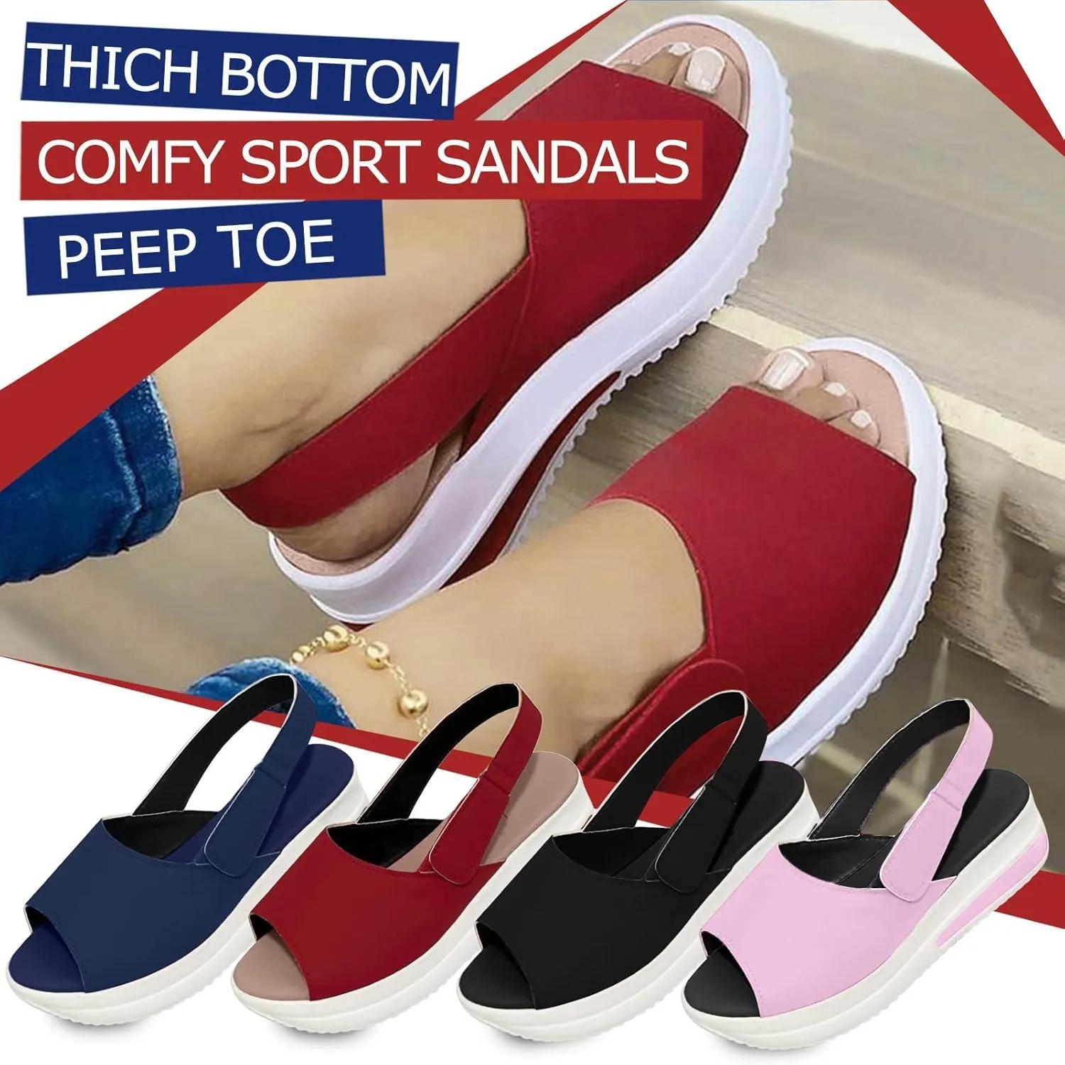 Womens Sandals,Women Causal Summer 2023 Peep Toe Platform Sandals Shoes Wedges Ankle Buckle Ladies Flip Flops