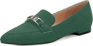 Womens Solid Slip On Pointed Toe Casual Flat Loafer, Metal Chain Loafers for Women Comfortable Fashion Work Flats Shoes