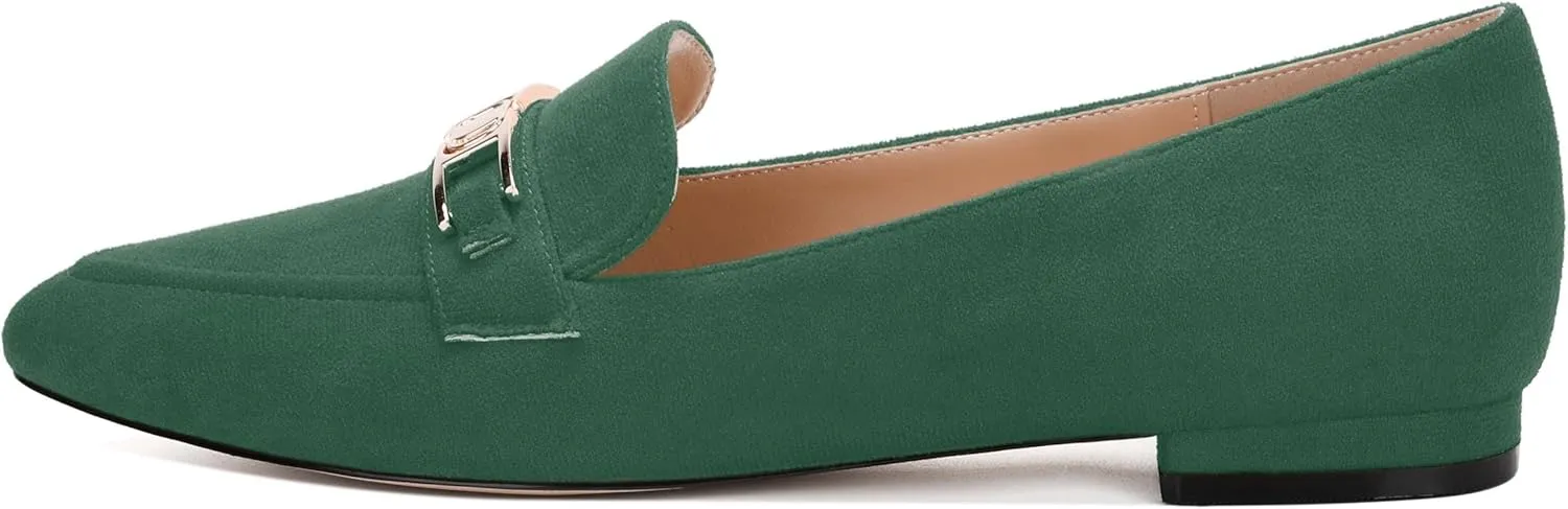 Womens Solid Slip On Pointed Toe Casual Flat Loafer, Metal Chain Loafers for Women Comfortable Fashion Work Flats Shoes