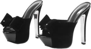 Women's Suede Open Toe Platform Stiletto High Heel Sandals Fashion Bowknot Slip-On Stiletto High Heel Sandals