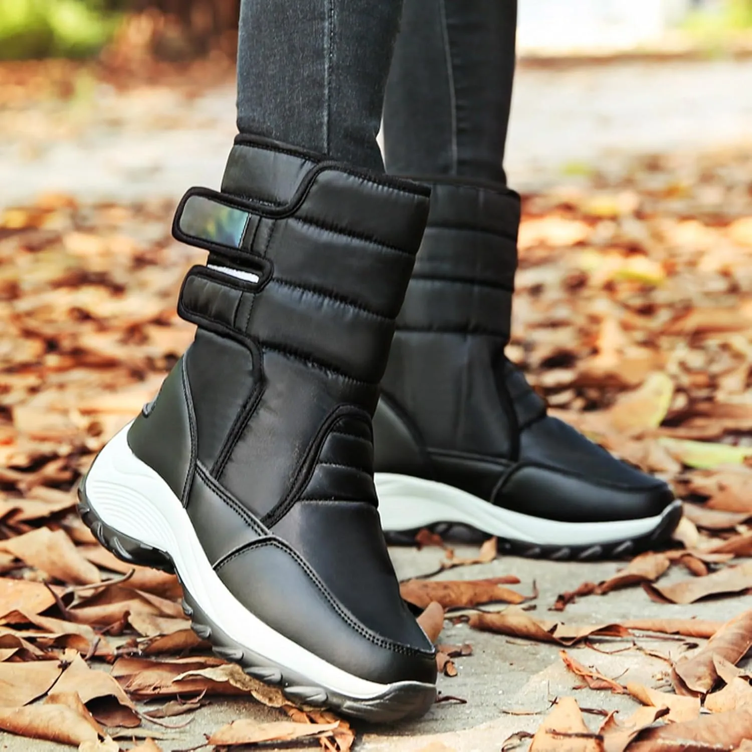 Women's Waterproof Snow Boot Fur Lined Boots Mid Calf Boots Anti-Slip Warm Boots Winter Boots Wide Width Ski Boots