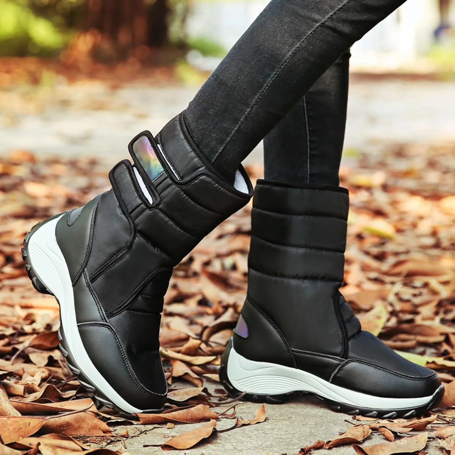Women's Waterproof Snow Boot Fur Lined Boots Mid Calf Boots Anti-Slip Warm Boots Winter Boots Wide Width Ski Boots