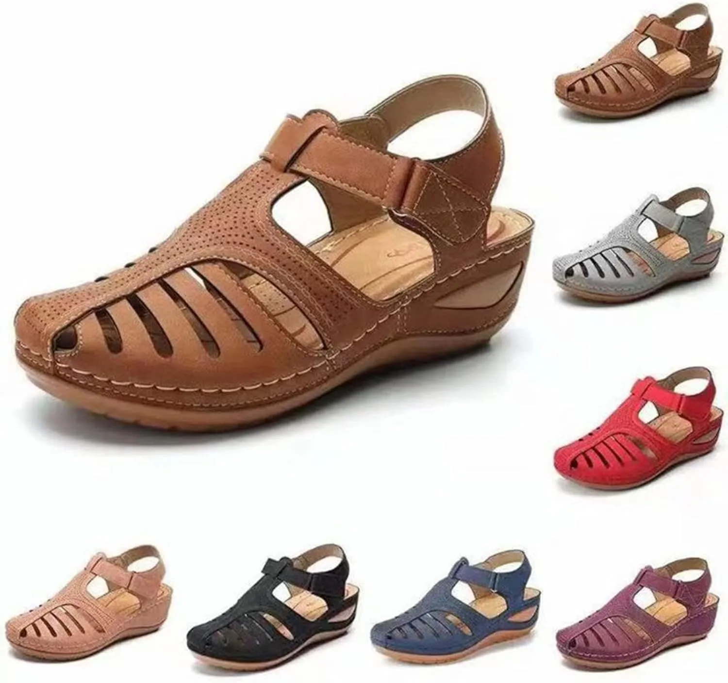 Womens Wedge Sandals Summer Closed Toe Platform Dressy Orthopedic Wedge Casual Bohemia Gladiator Wedge Shoes Comfort Ankle Strap Slip On Platform Sandals