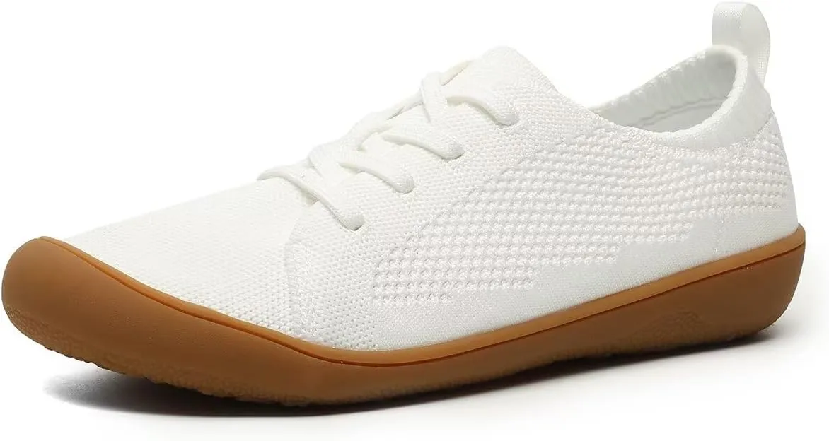 Women's Wide Toe Minimalist Barefoot Walking Shoes Comfort Low Top Knit Lace-up Sneakers Casual Outdoor Tennis Shoes
