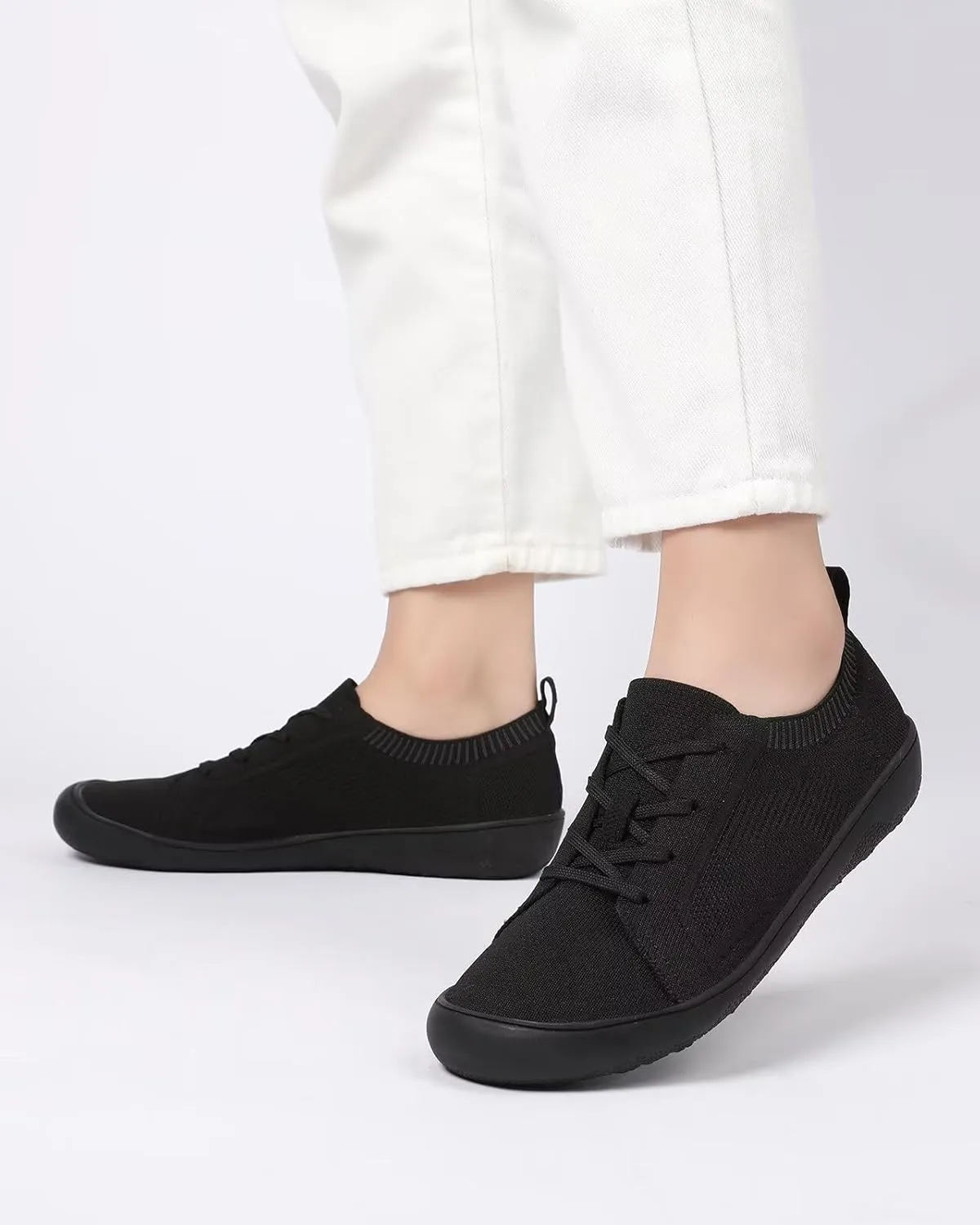 Women's Wide Toe Minimalist Barefoot Walking Shoes Comfort Low Top Knit Lace-up Sneakers Casual Outdoor Tennis Shoes