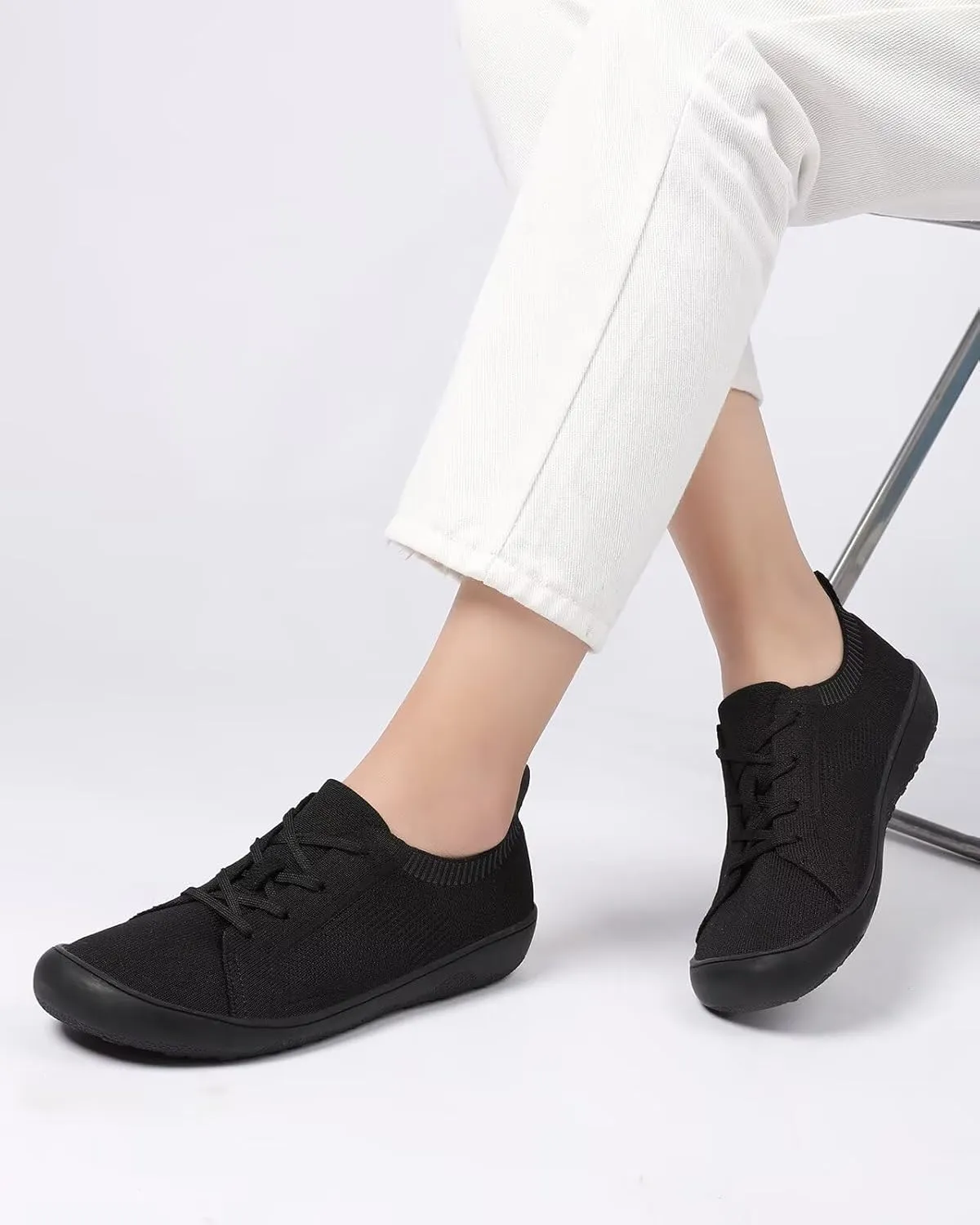 Women's Wide Toe Minimalist Barefoot Walking Shoes Comfort Low Top Knit Lace-up Sneakers Casual Outdoor Tennis Shoes