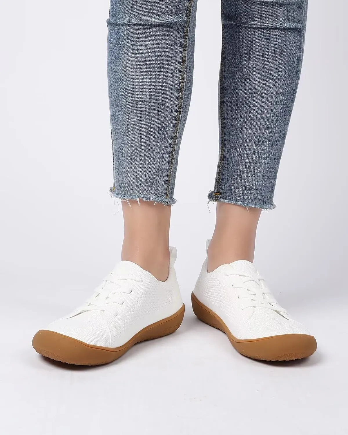 Women's Wide Toe Minimalist Barefoot Walking Shoes Comfort Low Top Knit Lace-up Sneakers Casual Outdoor Tennis Shoes